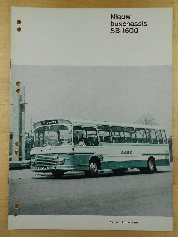 DAF SB1600 Bus Brochure ca 1967 Touringcar SB 1600, Boeken, Auto's | Folders en Tijdschriften, Zo goed als nieuw, Overige merken