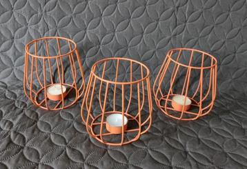 Theelichthoudertjes 3 stuks metaal oranje vintage stijl beschikbaar voor biedingen