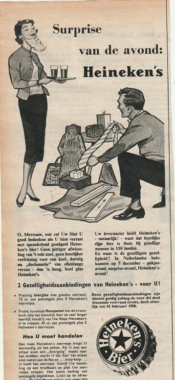 Retro reclame 1958 Heineken bier pils Sinterklaas avond beschikbaar voor biedingen