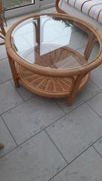 Vintage Rotan Salontafel met Glasplaat, Ophalen, Minder dan 45 cm, Minder dan 55 cm, Vintage