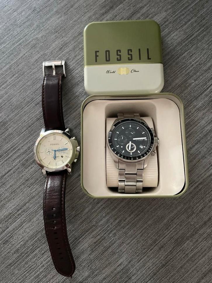 2 Fossil Horloges: Gebruikt & Nieuw in Doos, Sieraden, Tassen en Uiterlijk, Horloges | Heren, Gebruikt, Polshorloge, Staal, Leer