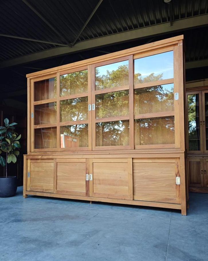Grote 300cm brede Schoolkast | Teakhout Winkelkast | #2255, Huis en Inrichting, Kasten | Buffetkasten, Gebruikt, 200 cm of meer