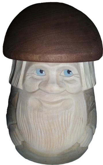 Houten doosje in de vorm van een paddestoel Kabouter 18 cm beschikbaar voor biedingen