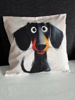 Teckel Kussenhoes - Black & Tan Karikatuur, Ophalen of Verzenden, Nieuw, Zwart, Vierkant