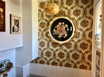 Vintage antieke glazen messing hanglamp  beschikbaar voor biedingen
