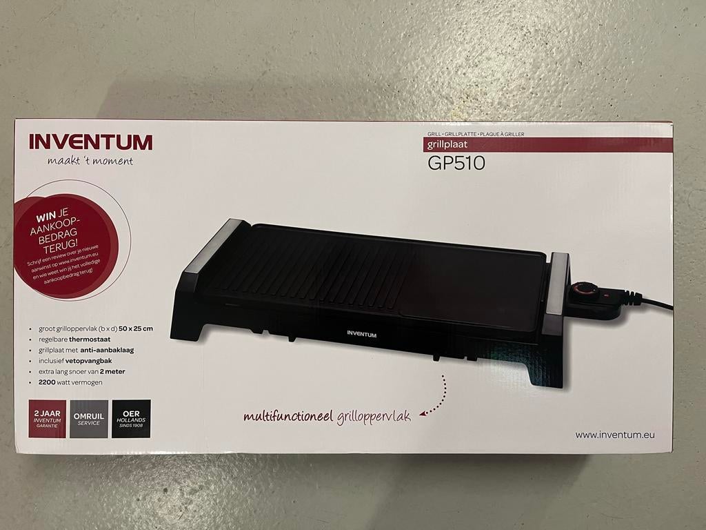 Inventum Grillplaat GP510 - Zo goed als nieuw!, Ophalen, Vaatwasmachinebestendig, Zo goed als nieuw, Tafelgrill