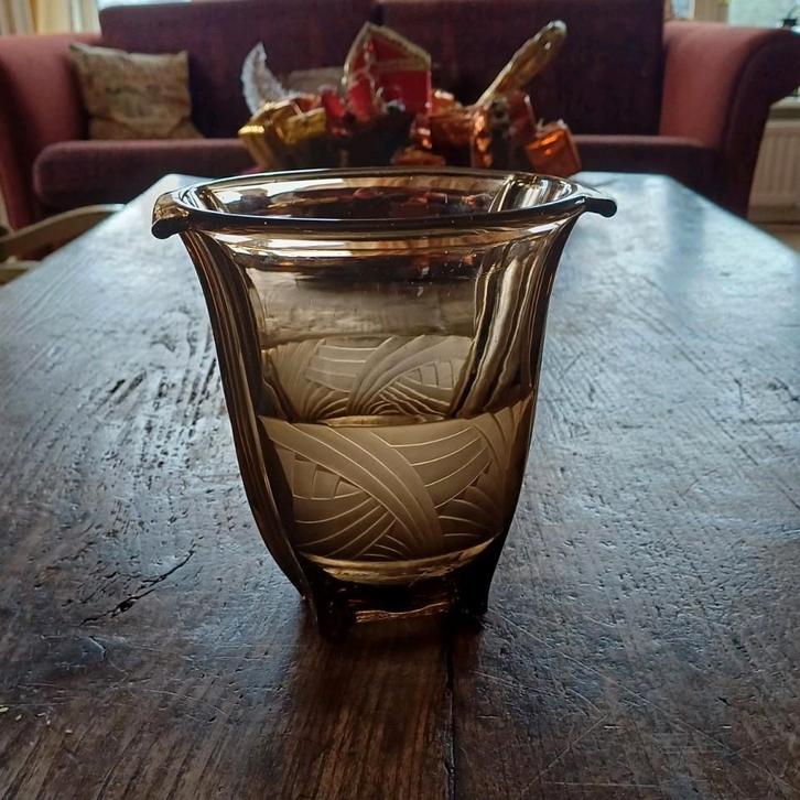 Antiek Art Deco persglas vaas Bruin, Antiek en Kunst, Antiek | Vazen, Ophalen of Verzenden