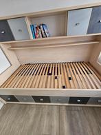 Bed met opbergruimte + bureau, Ophalen, 90 cm, Eenpersoons, Beige