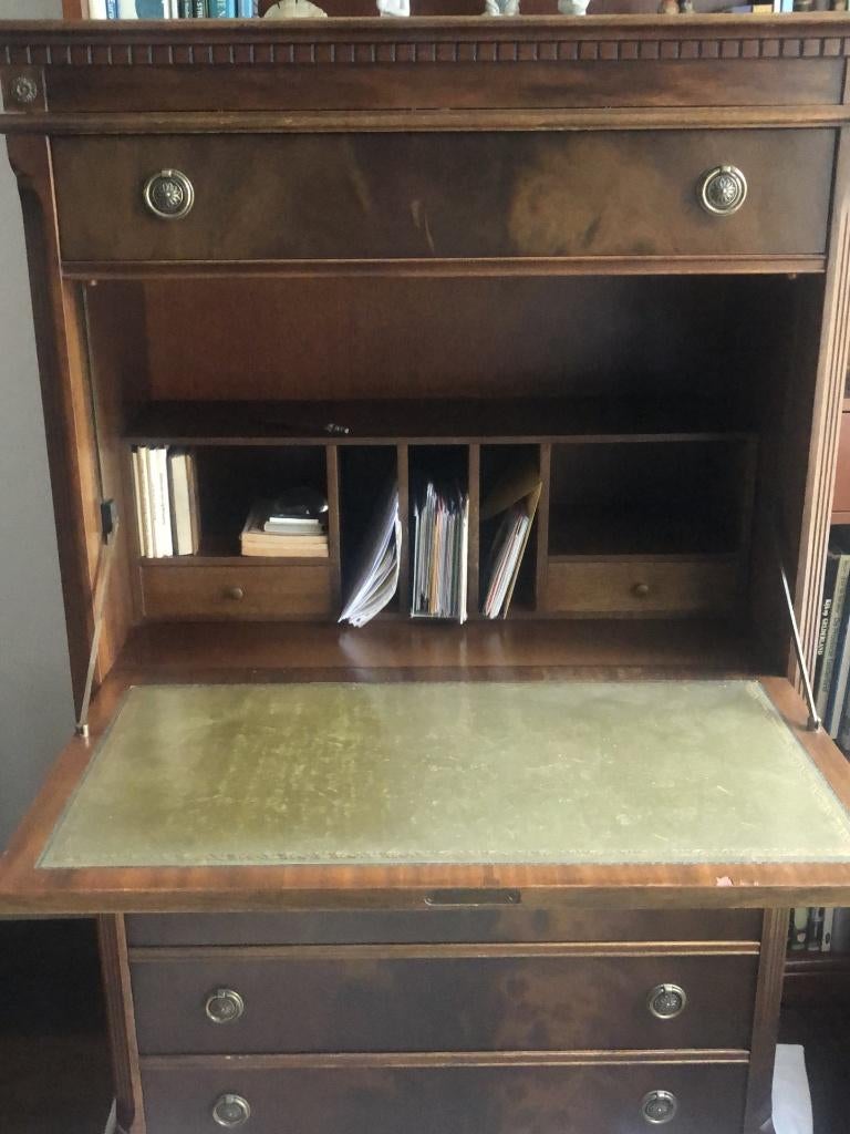 Zeer stijlvol secretaire meubel, mahonie, met lederen blad, Huis en Inrichting, Kasten | Secretaires, Gebruikt, Ophalen