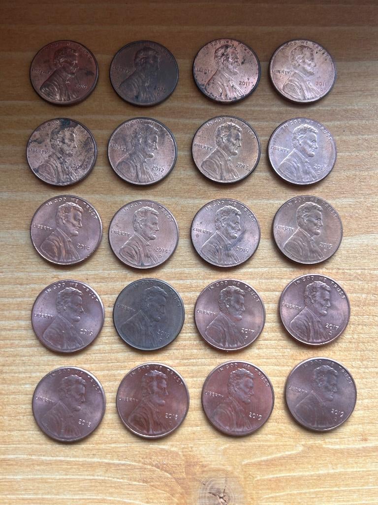 Complete set Amerikaanse pennies 2010 - 2019 uitgezonderd S, Ophalen of Verzenden, Noord-Amerika