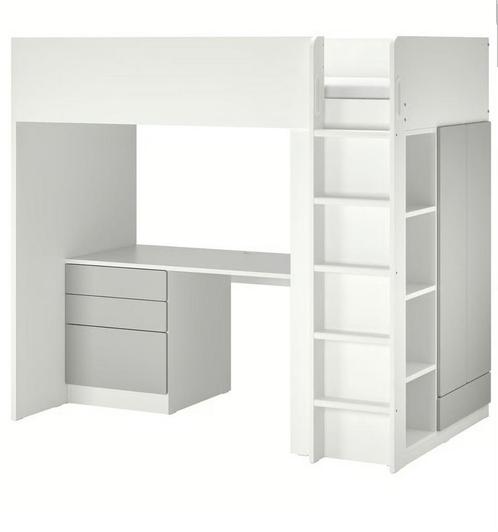 SMÅSTADHoogslaper, wit/roze met bureau met 2 lades, 90x200, Kinderen en Baby's, Kinderkamer | Stapelbedden en Hoogslapers, Gebruikt