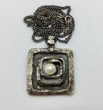 Vintage Brutalist ketting zilver parel Monica+Burkhard OLY, Sieraden, Tassen en Uiterlijk, Antieke sieraden, Verzenden, Zilver