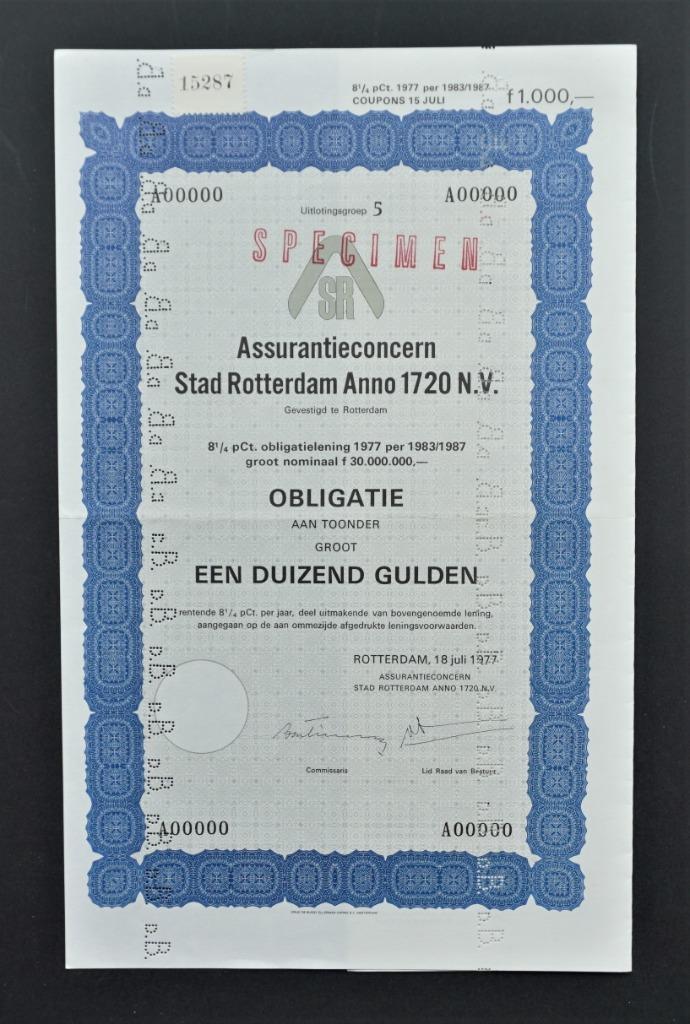 Stad Rotterdam Verzekeringen (nu ASR Nederland) 1977, Postzegels en Munten, Aandelen en Waardepapieren, Obligatie of Lening, 1970 tot heden