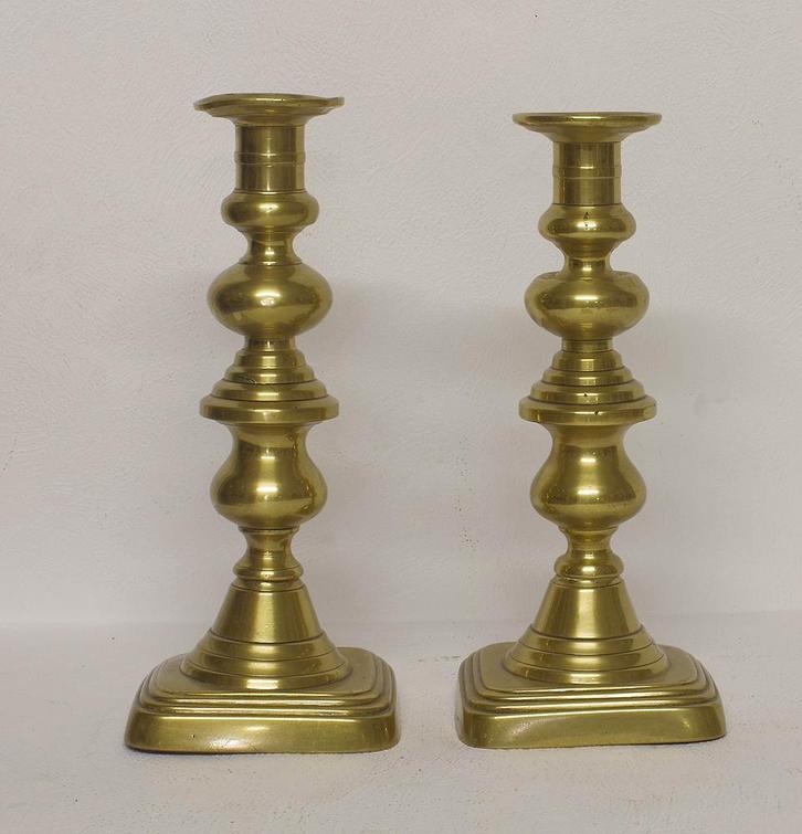 Stel antieke Engelse 19e  eeuwse kandelaars., Antiek en Kunst, Antiek | Kandelaars, Koper of Brons, Ophalen of Verzenden
