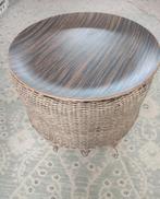 Ronde rieten taupe salontafel met los dienblad Ø 48 cm, Ophalen, Kunststof, Gebruikt, 50 tot 100 cm