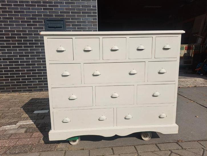 Wit grenen ladekast  commode 13 lades, Huis en Inrichting, Kasten | Ladekasten, Gebruikt, Minder dan 100 cm, 100 tot 150 cm, 25 tot 50 cm