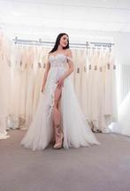 Trouwjurk off the shoulder met split maat 38, Ophalen of Verzenden, Nieuw, Wit, Trouwjurk