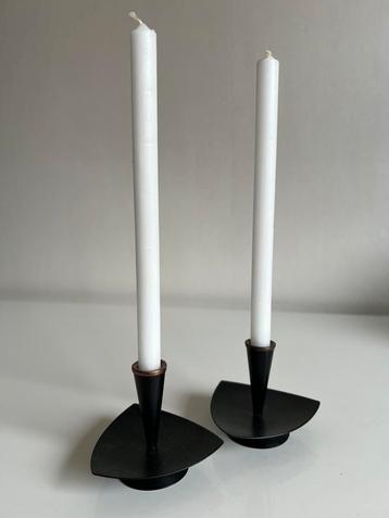 Vintage 2 Zweeds Ystad Metall Kandelaren Zwart Jaren 60 beschikbaar voor biedingen