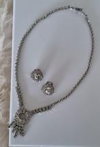 Vintage Collier met Strassteentjes en Oorbellen, Overige materialen, Wit, Ophalen of Verzenden, Zo goed als nieuw