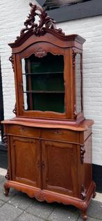 antieke mahonie kast, vitrinekast, servieskast, 230 cm hoog, Antiek en Kunst, Antiek | Meubels | Kasten, Ophalen of Verzenden