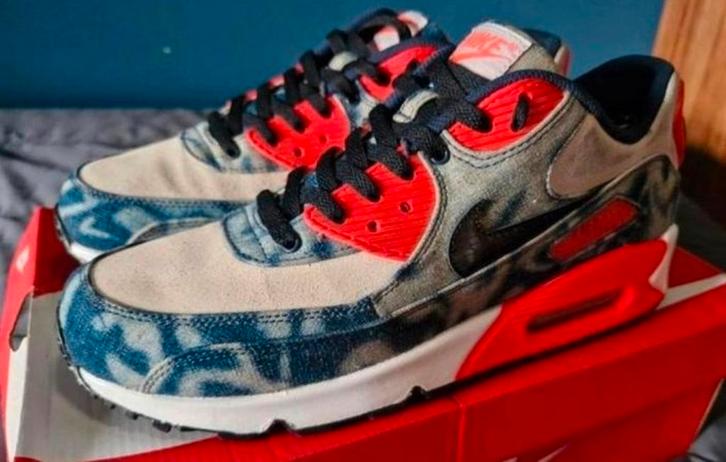 Nike air max 90 washed denim us 10 eu 44 infrared bleached, Kleding | Heren, Schoenen, Gedragen, Sneakers of Gympen, Overige kleuren