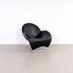 Leolux Papageno Fauteuil Zwart Leer – Chroom, Huis en Inrichting, Niet ingevuld, Gebruikt, Niet ingevuld, 75 tot 100 cm