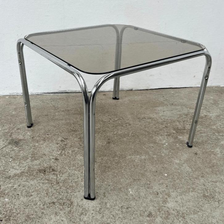 midcentury salontafel chroom - rookglas- vierkant -Space Age, Huis en Inrichting, Tafels | Salontafels, Gebruikt, Minder dan 50 cm