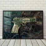 Glasschilderij - Art / Versace Money Gun - 4 formaten, Nieuw, Foto of Poster, 100 tot 125 cm, Oorspronkelijke maker