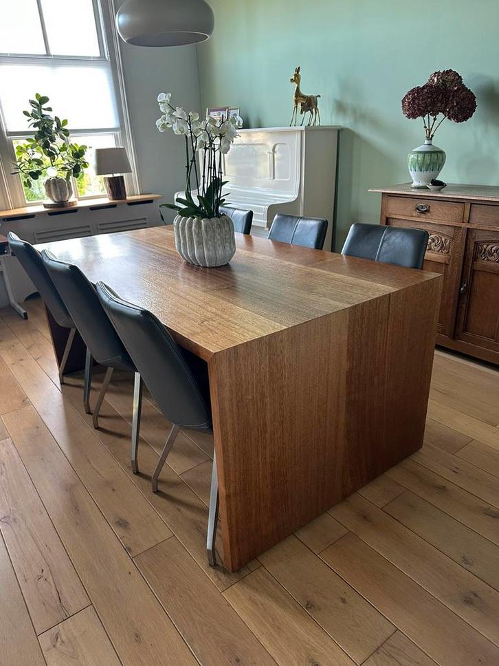 Handgemaakte massief houten tafel met wangen, Huis en Inrichting, Tafels | Eettafels, 50 tot 100 cm, 150 tot 200 cm, Rechthoekig