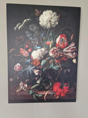 Bloemenstilleven in metalen lijst - 55x40 cm beschikbaar voor biedingen