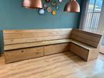 Hoekbank op maat, massief hout met opbergruimte 305x154 cm, Huis en Inrichting, Tafels | Eettafels, Ophalen, Gebruikt, 150 tot 200 cm