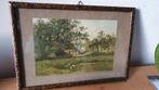 Oude Prent Boerderijlandschap, Antiek en Kunst, Kunst | Schilderijen | Klassiek, Ophalen of Verzenden