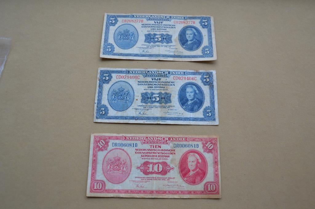 Briefjes biljet biljetten Nederlands - Indie 1943, Postzegels en Munten, Bankbiljetten | Nederland, Ophalen of Verzenden, 5 gulden