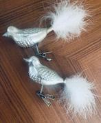 Twee glazen zilveren vogels op knijper, Diversen, Kerst, Ophalen, Zo goed als nieuw