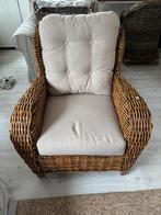 2 rattan rotan stoelen incl. kussens past bij riviera, Huis en Inrichting, Ophalen of Verzenden, Zo goed als nieuw, Minder dan 75 cm