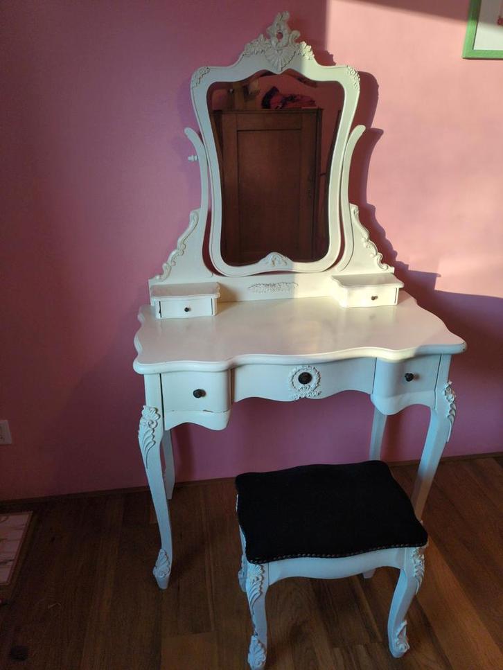 Kaptafel met spiegel en krukje - Gebruikte staat, Huis en Inrichting, Tafels | Kaptafels, Gebruikt, 100 tot 150 cm, 50 tot 100 cm