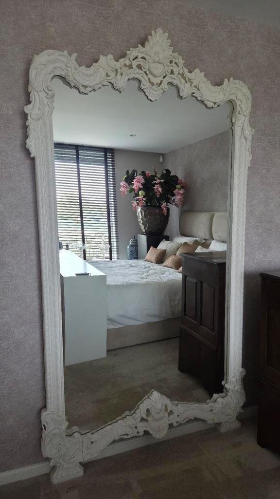 Grote Barokspiegel met Witte Houten Lijst, Huis en Inrichting, Woonaccessoires | Spiegels, Zo goed als nieuw, 125 cm of meer, 200 cm of meer
