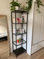 Zwarte metalen stellingkast met glazen planken, Ophalen, Zo goed als nieuw