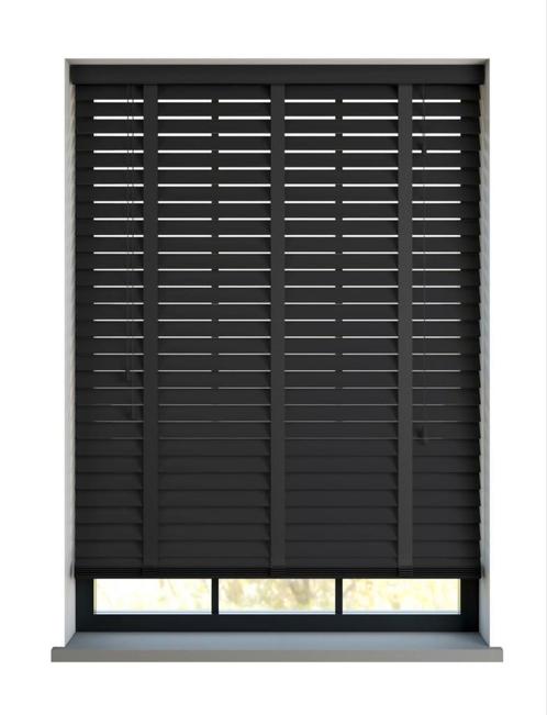 Nieuw in doos zwarte houten jaloezieën 1x 145 en 1x 53,5 cm, Huis en Inrichting, Stoffering | Gordijnen en Lamellen, Nieuw, Ophalen of Verzenden