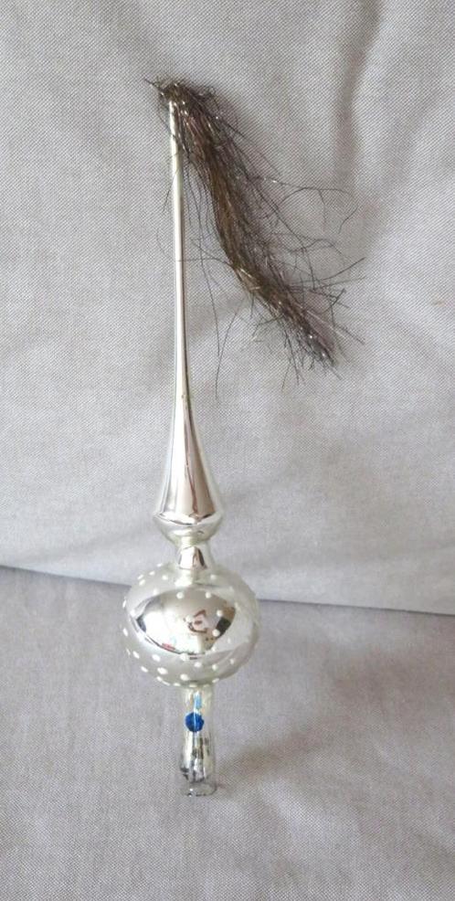 Oude Kerstboompiek Piek met pluim, zilver met witte stippen, Diversen, Kerst, Ophalen of Verzenden