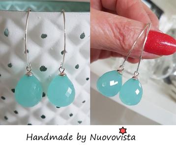 925 Zilveren Oorbellen met Chalcedoon Aqua Edelsteen beschikbaar voor biedingen
