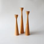 Deense houten kandelaars slank design, Huis en Inrichting, Woonaccessoires | Kandelaars en Kaarsen, Overige materialen, Overige kleuren