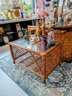 Vintage Rotan Tafel Bamboe, Huis en Inrichting, Tafels | Salontafels, Ophalen, 50 tot 100 cm, 50 tot 75 cm, Glas