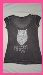 grijs Uil owl T-shirt met Pailletten Glitter L super gaaf, Uil, Ophalen of Verzenden, Zo goed als nieuw, Korte mouw