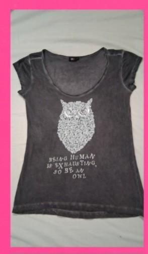 grijs Uil owl T-shirt met Pailletten Glitter L super gaaf  beschikbaar voor biedingen