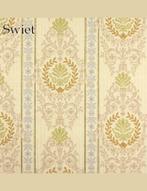 4347 Vintage barokbehang 70s met streep en medaillon dessin, Huis en Inrichting, Verzenden, Bruin