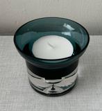 Waxinelichtje zwaar glas petrol blauw, Overige materialen, Blauw, Ophalen of Verzenden, Zo goed als nieuw