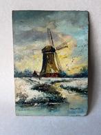 Klein schilderijtje op hout : molen, Antiek en Kunst, Ophalen of Verzenden