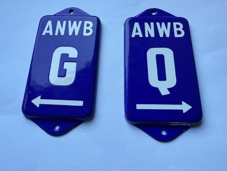 Emaille deurpostje ANWB letter G en Q Deurpost A.N.W.B., Verzamelen, Merken en Reclamevoorwerpen, Gebruikt, Reclamebord, Ophalen of Verzenden