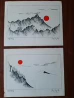 Japanse Houtskool Tekeningen x2 Reproductie., Verzenden